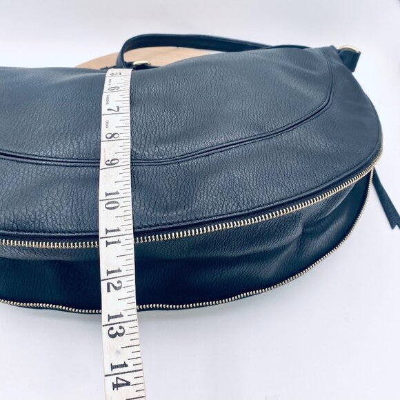 Anthropologie Crossbody Purse Womens XL Black Leather Hobo Messenger Bag - Picture 8 of 12